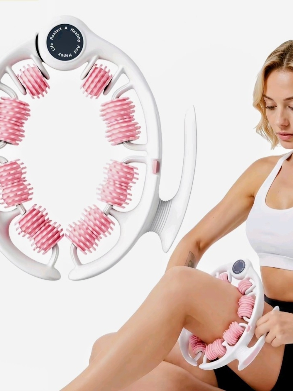 MERACH Multifunctional Manual Push-Pull Massage Roller - White/Pink
